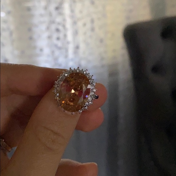 Gorgeous Huge 925 Silver Ring Champagne Crystal - Picture 12 of 15